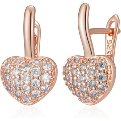 Rose Goud Kleur Hart Engelse Oorbellen Voor Vrouwen Vol Glanzend Natuurlijk Zirconia Accessoires Bruiloft Valentijns Sieraden beige