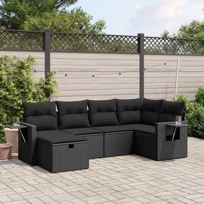 vidaXL - 6-delige - Loungeset - met - kussens - poly - rattan - zwart
