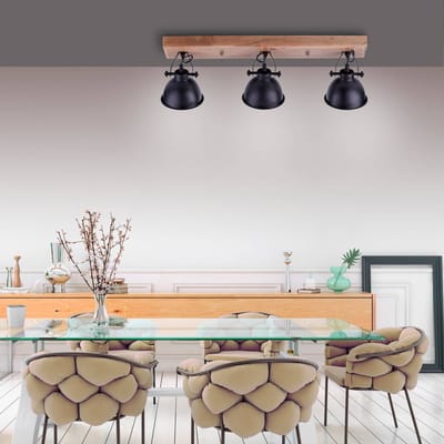 JUST LIGHT. GmbH Samia plafondlamp, 3-lamps, mangohout, zwart