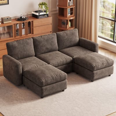 Guyii bank – Modulaire Hoekbank met Opbergruimte – Koffiekleurig Fluweel – Comfortabele 5-Zits bank met Voetensteun – Totale breedte sofa 229 cm