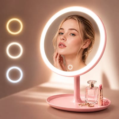 PolkaHome Make-up Spiegel met Instelbare LED Verlichting - Opvouwbaar, Draadloos, USB Oplaadbaar - Geschikt voor Thuis en Salon