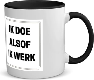 Akyol - ik doe alsof ik werk koffiemok - theemok - zwart - Werk - collega's - collega's - werknemers - verjaardag - afscheidscadeau - geschenk - leuke cadeau - kado - 350 ML inhoud