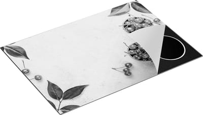 Chefcare Inductie Beschermer Rode Kersen op Wit Beton - Zwart Wit - 75x50 cm - Afdekplaat Inductie - Kookplaat Beschermer - Inductie Mat
