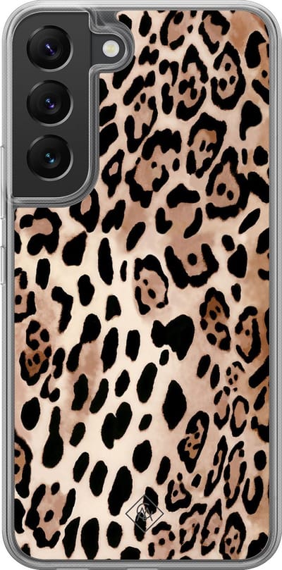 Casimoda® hoesje - Geschikt voor Samsung Galaxy S22 - Luipaard print bruin - 2-in-1 case - Schokbestendig - Luipaardprint - Verhoogde randen - Bruin/beige, Transparant