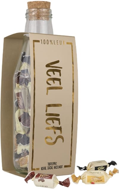 100%LEUK - Momenten fles met toffees - Veel liefs