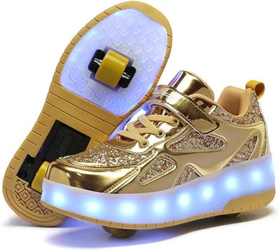 Kinderschoenen met wieltjes - Rolschaatsen sneakers - Outdoor sport - Intrekbare dubbele wieltjes - Pailletten