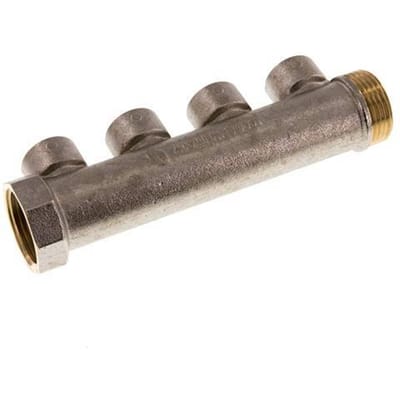 G 1'' x 4xG 1/2'' F/M/F Vernikkeld Messing Verdeelstang 10 Bar - FLM-FMF-BN-100G-012G-4M