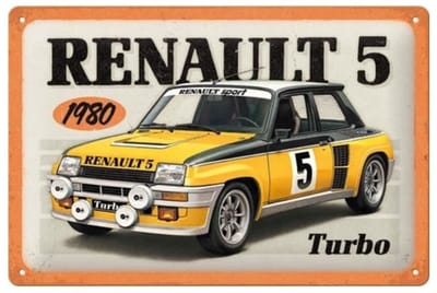 Renault R5 Turbo 1980. Metalen wandbord in reliëf 20 x 30 cm.