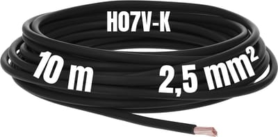 Kalitec 10 meter H07V-K 2,5 mm² zwarte bedradingskabel I flexibele kernkabel I PVC enkeladerig I meeraderig 2,5 mm2 I bedrading fijnaderig I enkele kabel I kabel massief I schakeldraad