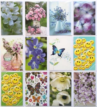 Verjaardag Wenskaarten - 12 Stuks - Bloemen - Zonder tekst - 12 x 17 cm - L-165