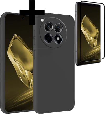 Hoesje - Met Screenprotector - Geschikt voor OnePlus 12R - Sterk & Shockproof - Back Cover - Siliconen Case - Telefoon Hoes - Telefoonhoesjes - Zwart