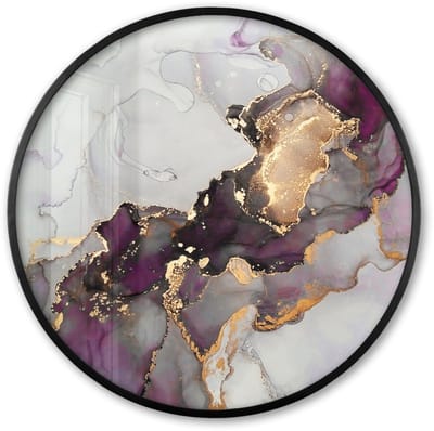 Poster in lijst Rond - Fotolijst 60x60 cm - Posters - Marmer - Abstract - Goud - Paars - Ronde posterlijst zwart - Decoratie - Wanddecoratie woonkamer - Muurdecoratie slaapkamer