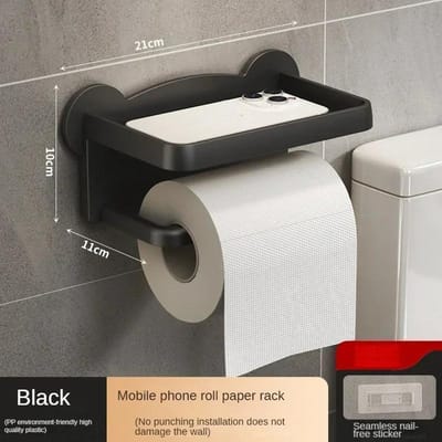 Support de Papier Toilette Sur Pied Distributeur de Papier Toilette Mural Étagère de Rangement pour Cuisine Salle de Bain Pour Boîte à Mouchoirs Étagère Support Téléphone lij black