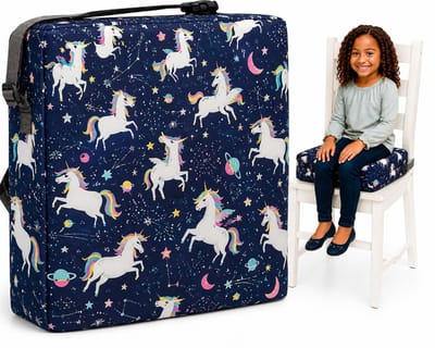 Dutchers® Stoelverhoger voor Kinderen – 8cm Verhoogkussen met Dierenprint – Zitverhoger voor Eettafel & Eetkamerstoel – Zitkussen Tafel - Peuter Stoelverhoger - Stoelkussen waterdicht – Zitverhoger voor eetkamerstoel - Veilig met Riemen - Eenhoorn