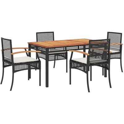 vidaXL - 5-delige - Tuinset - met - kussens - poly - rattan - zwart