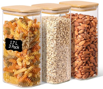 Dailygoods- Voorraadpot met Deksel - Set van 3 Stuks - Borosilicaatglas - Temperatuurbestendig - Luchtdichte Afdichting - Geschikt voor Voedselopslag - Opslagpot