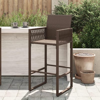 Tuin Barstoelen - Bistro Stoel Hocker - Buiten Ontspannen - Poly Rotan - 58 x 52 x 118 cm - Bruin