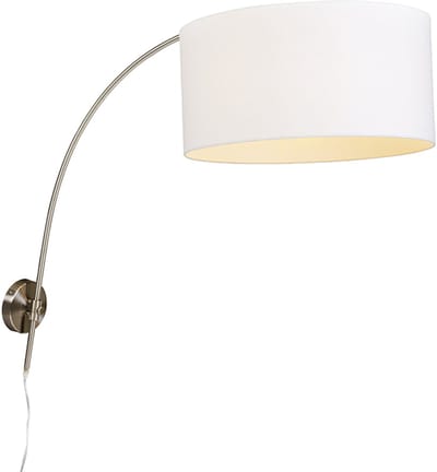 QAZQA arc - Retro Wand booglamp voor binnen - 1 lichts - D 890 mm - Wit - Woonkamer | Slaapkamer | Keuken