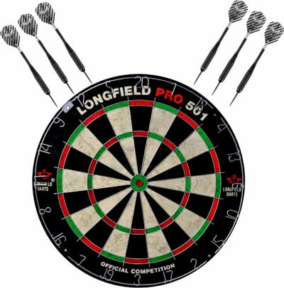Dartbord Longfield professional - Dia 45.5 cm - met 6x goede kwaliteit dartpijltjes - Darten voor thuis - Dartspel