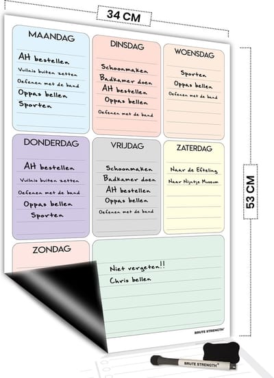 Brute Strength - Magnetisch Weekplanner whiteboard (21) - 53 x 34 cm - Planbord - Familieplanner - Gezinsplanner - To Do Planner