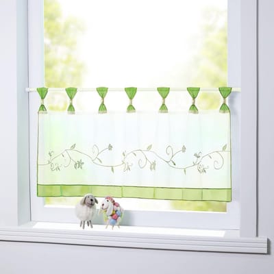Joyswahl Selina Voile Bistro Curtain with Floral Embroidery Pattern Transparent Curtain H x W 60 x 120 cm, Green, Pack of 1