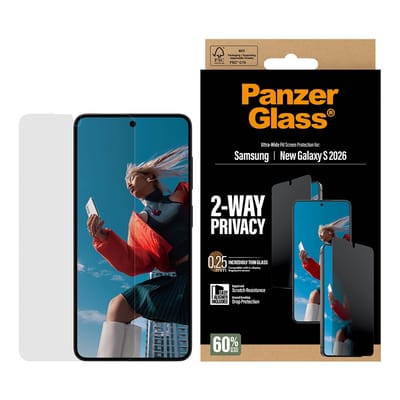 PanzerGlass Screenprotector geschikt voor Samsung Galaxy S26 Glazen | PanzerGlass Ultra-Wide Fit Privacy Screenprotector Privacy - Case Friendly - Zwart