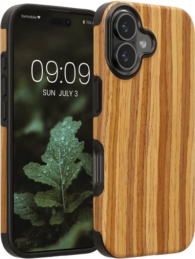 kwmobile hoesje geschikt voor Apple iPhone 17 - Back cover voor smartphone - Telefoonhoesje van hout in vintage bruin - Houtnerven design