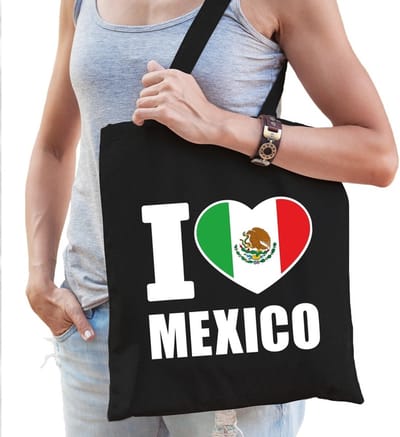 Draatasje van Katoen -met I love Mexico vlag print - zwart - 10 liter