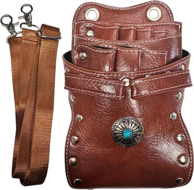 Scharen holster met Schouderriem - Kapperstasje voor scharen - Bruin PU leer