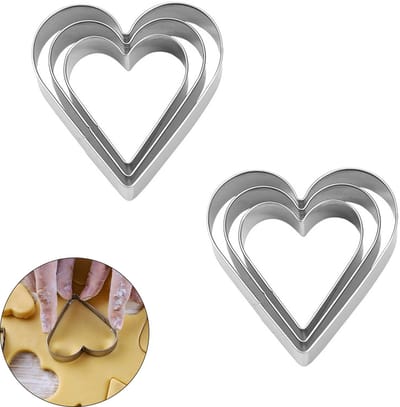 6-delige hartvormige koekjesvormen - Koekjesvormen - Set koekjesvormen - Roestvrijstalen koekjesvormen - Hartvormig ontwerp - Drie maten - Geschikt voor koekjes, sandwiches, cakes, brood, jam en chocolade - Zilver