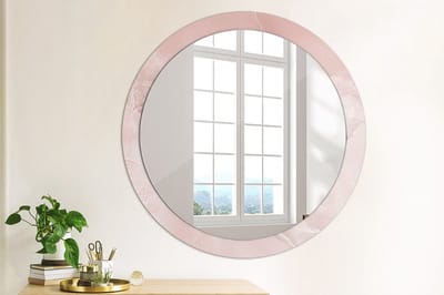 Wallfluent Bedrukte Ronde Spiegel - Ronde Wandspiegel Met Print Roze Steen - 90 cm / 76 cm - Roze - Roze Ronde Wandspiegel Decoratieve Print - Badkamerspiegel - Gangspiegel - Eetkamer - Glazen spiegel