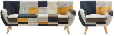 Driezitsbank en fauteuil in patchwork stof SERTI II L 188 cm x H 81 cm x D 80.5 cm