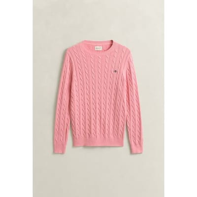 Gant Trui Cotton Cable Ronde Hals Washed Pink / male