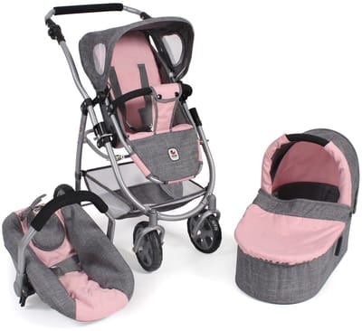BAYER CHIC 2000 Combi Poppenwagen 3 in 1 EMOTION ALL IN Melange grijs roze