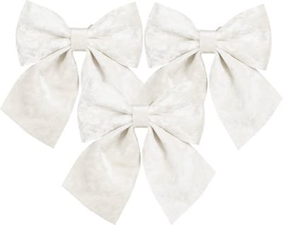 House of Seasons Kerst strik ornamenten - 3x - wit - 20 x 24 cm - polyester fluweel - kerststrik