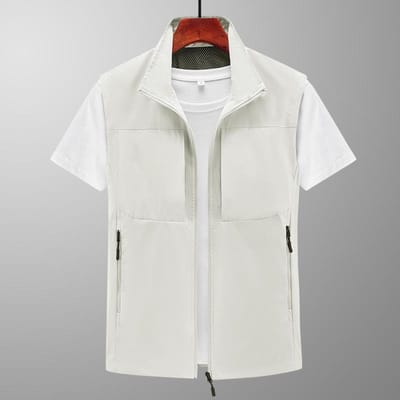Casual Losse Gilet Heren Rits Meerdere zakken Lente en Zomer Paardenclip Mouwloos Gilet Middelbare leeftijd en Jonge Papa Gilet Jas 5XL white