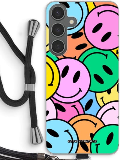 Case Company® - Hoesje met koord geschikt voor Samsung Galaxy S24 Plus hoesje met Koord - Smiley N°1 - Telefoonhoesje met Zwart Koord - Bescherming aan alle Kanten en Over de Schermrand
