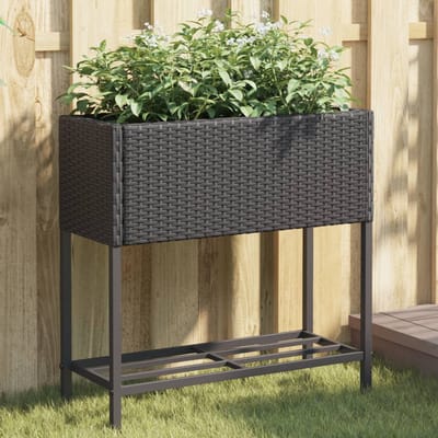 vidaXL - Plantenbakken - met - schap - 2 - st - 70x28x70 - poly - rattan - zwart