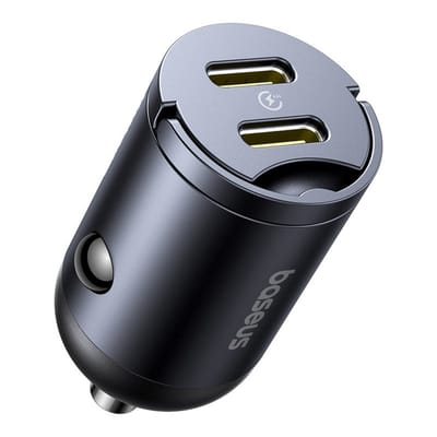 Baseus Tiny Star Auto-oplader, 30W, 3A, 2 x USB-C, Zwart C00035001121-03