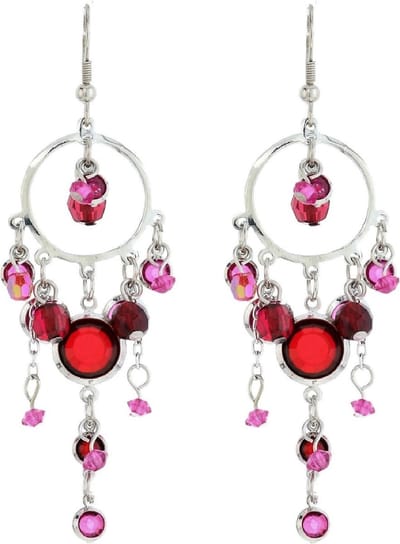 Behave - Zilverkleurige oorbellen met roze en rode hangers - Fashion statement voor elke gelegenheid