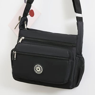 Sac bandoulière multi-poches en nylon pour femme, style décontracté, avec fermeture éclair et bandoulière réglable, sac de shopping noir