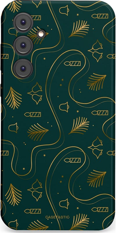 Casetastic hoesje geschikt voor Samsung Galaxy A35 - Dubbellaagse bescherming - Groene kerst bellen en takken - Fashion Case - Donkergroen Donkergrijs Petrol