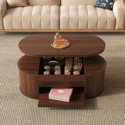 MODENUIT Salontafel - Verstelbaar Tafelblad Met Opbergruimte - Voor Woonkamer - MDF Walnootkleur - 110x55,5x40 cm