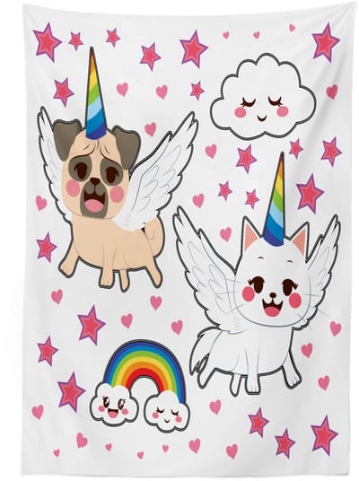 ABAKUHAUS Eenhoorn-Katten Tafelkleed – 140x170 cm – Satijnmix – Multi 5 kleuren