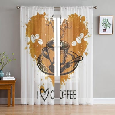 Handgetekende Vintage Koffie Tule Gordijnen Voor Woonkamer Decoratie Moderne Sluier Chiffon Gordijnen Slaapkamer Transparant Voile 135W x 114H(cm) brown