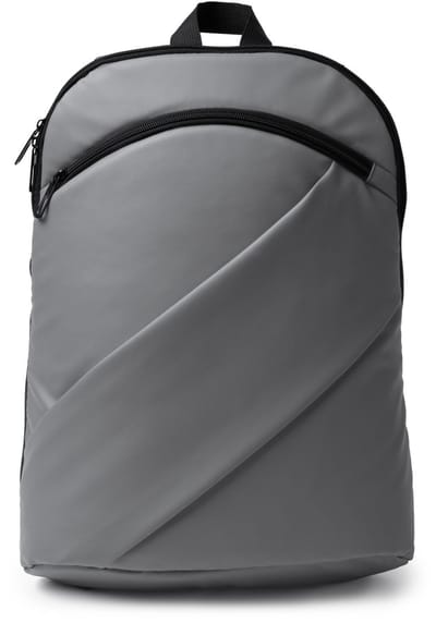 Grijze PU leren rugzak Laptopvak 15" Twee voorvakken en trolleyband. Model Liam