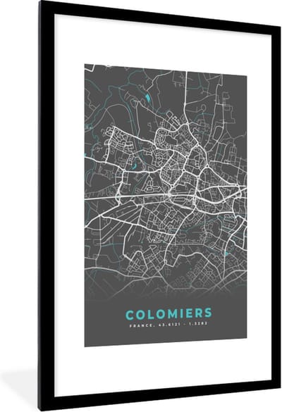 Fotolijst incl. Poster - Colomiers - Frankrijk - Stadskaart - Kaart - Plattegrond - 80x120 cm - Posterlijst