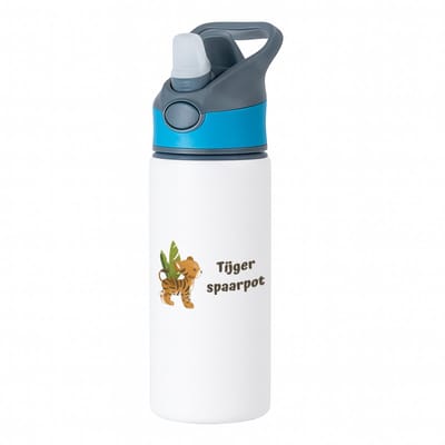 Hacebo® - Tijger spaarpot waterfles met rietje blauw - Tijger - dieren liefhebbers - leuke cadeau voor iemand die van houdt van tijgers - verjaardagscadeau - kado - gift - water fles - 650ML