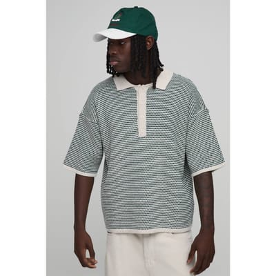 Ontspannen Gestructureerde Gestreepte Polo Met Verlengde Knoopsluiting | Forest | Size XS