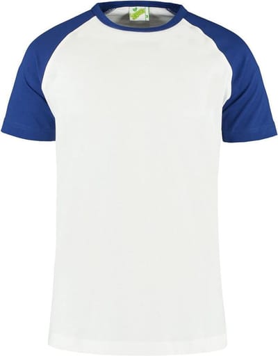 L&S T-shirt Baseball SS in de kleur wit/ koningsblauw in de maat L.